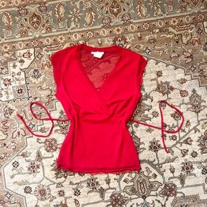 y2k mesh Red Wrap Top